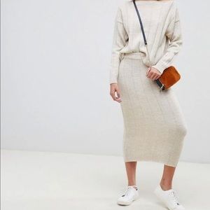 ASOS midi skirt and sweater set in wide rib